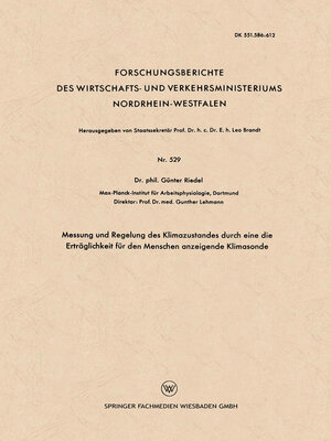 cover image of Messung und Regelung des Klimazustandes durch eine die Erträglichkeit für den Menschen anzeigende Klimasonde